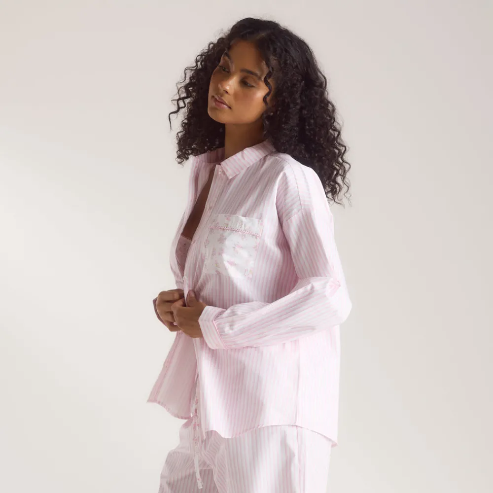 Online Bloom & Stripe Pyjamahemd - Pyjamas Sets|Pyjama-Oberteile