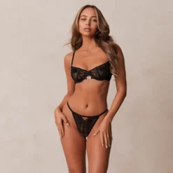 Outlet Flirt Balcony Bra & Thong/Briefs Set - Black Mit Bügel|Balcony