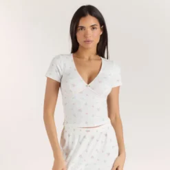 New Gerippter, Kurzärmeliger Pyjama Top - Pyjamas Sets|Pyjama-Oberteile