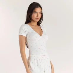New Gerippter, Kurzärmeliger Pyjama Top - Pyjamas Sets|Pyjama-Oberteile
