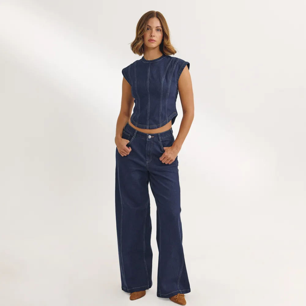 New Low-Rise-Jeans mit Weitem Bein - Hosen
