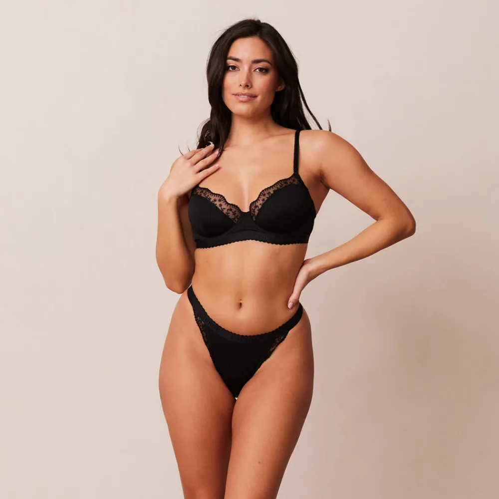 New Ribbed Balcony BH und String/Slip Set - Mit Bügel|Balcony