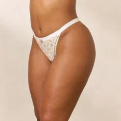 Best Rosebud Ribbed Balcony Thong - White Strings
