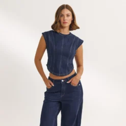 Clearance Tailliertes Denim-Oberteil - T-Shirts Und Oberteile